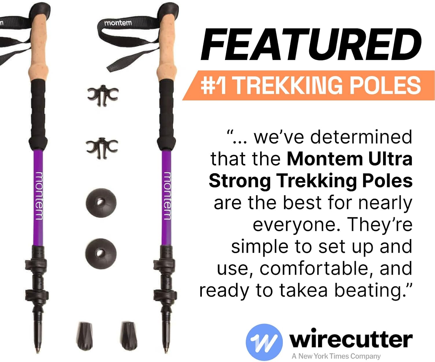 Montem Ultra Strong Trekking, Walking, and Hiking Poles - One Pair (2 Poles) - Collapsible, Lightweight, Quick Locking, Weather-Resistant and Ultra Durable