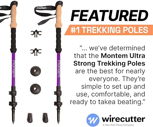 Miniatura 2 de Montem Bastones de senderismo, senderismo y senderismo ultra fuertes, un par (2 bastones), plegables, ligeros, de bloqueo rápido, resistentes a la