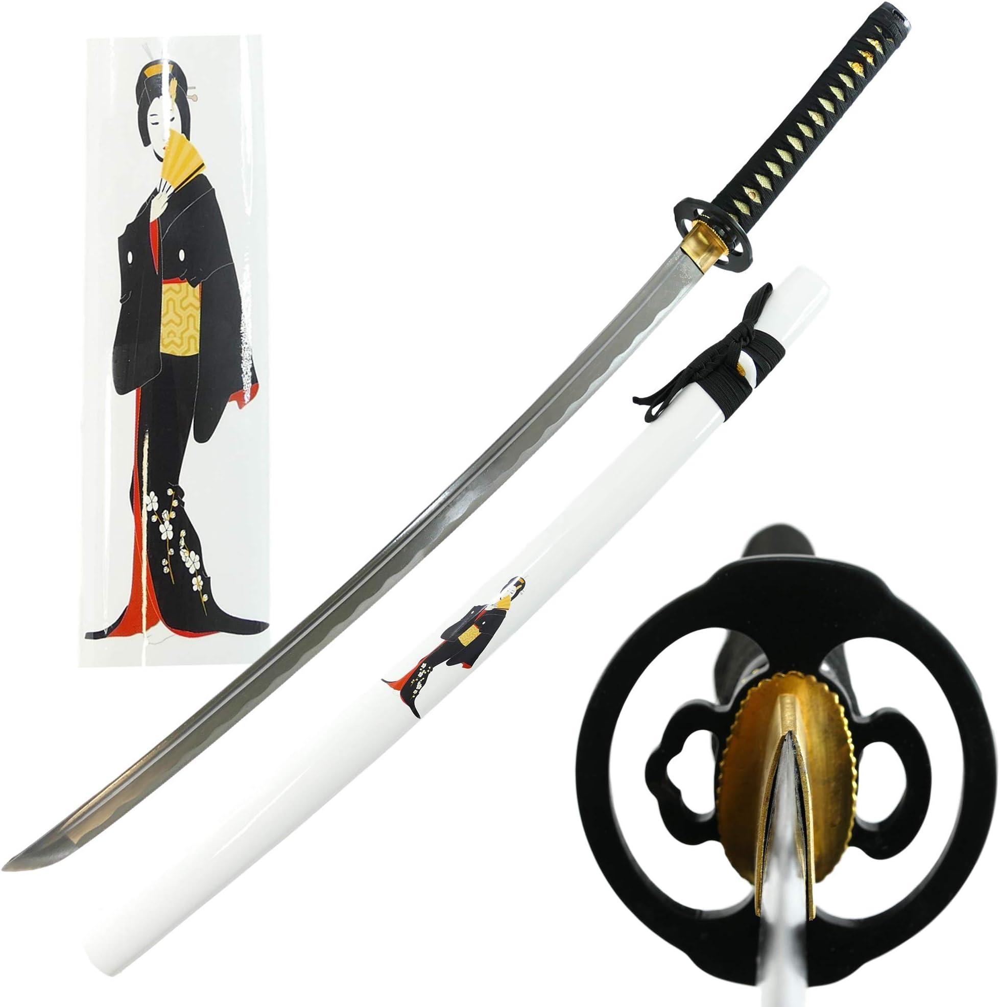 Handmade White Sharp Katana Samurai Sword 40", Japanese Woman Geisha