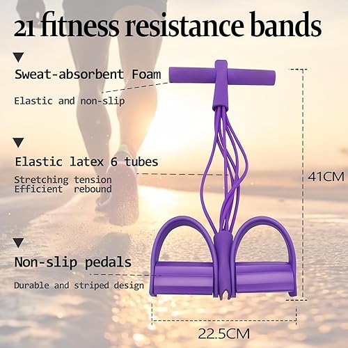 Miniatura 7 de Banda de resistencia para pedal de pie, bandas de resistencia de fitness, 6 tubos de pedal de tobillo para abdomen, cintura, brazo, estiramiento de