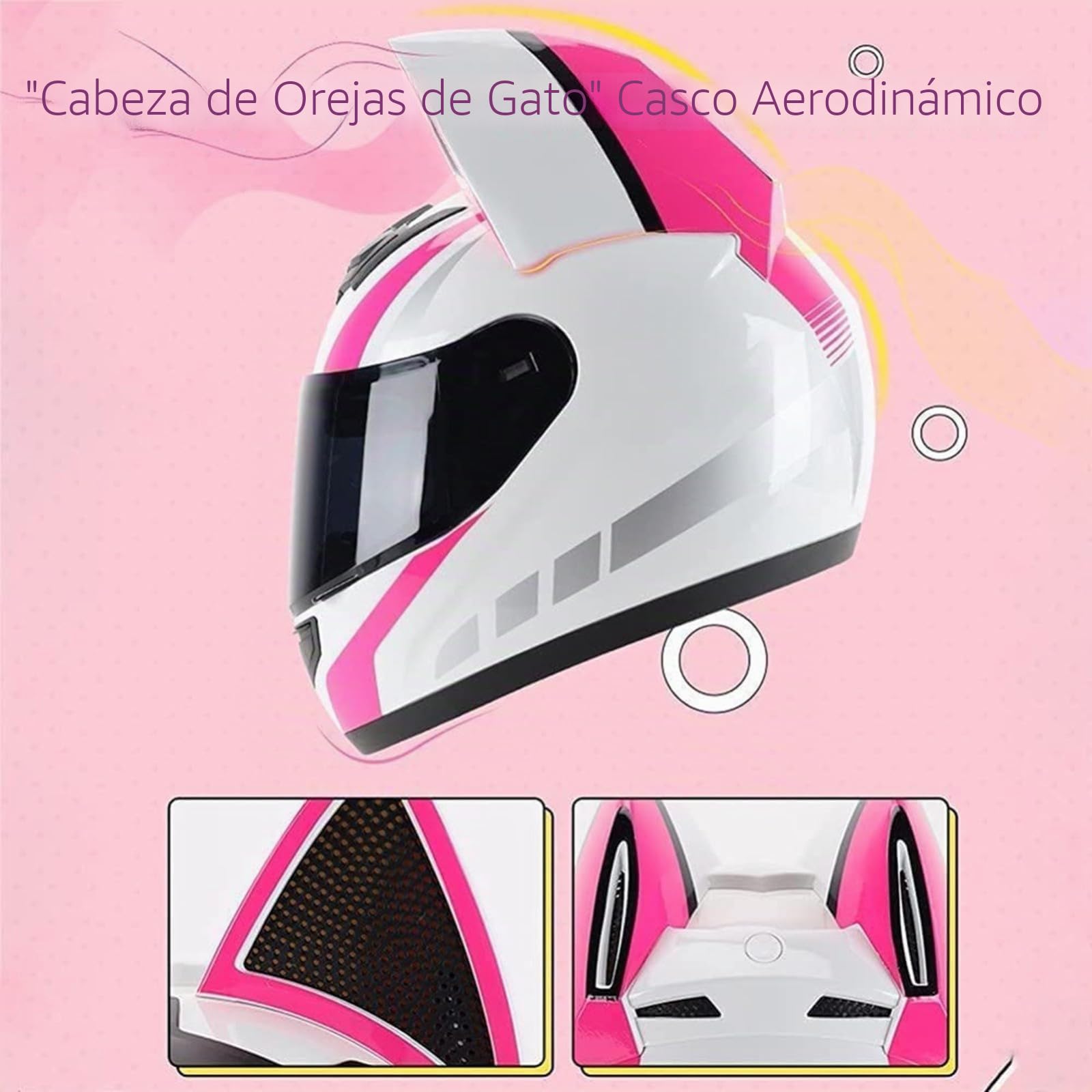 Casco Integral Para Motocicleta, Casco De Motocicleta Con Orejas De Gato Y Bluetooth Con Certificación ECE, Con Visera Negra Para Mujeres Y Hombres D,S/(52~54cm)