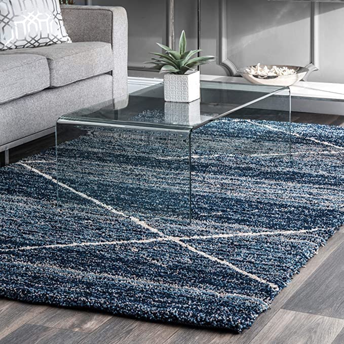 Image of Shaggy Rug for Bedroom Living Room 3X5 FEET Fluffy Plush Area Carpet with Non Slip Backing, Modern Cozy Floor Rug for Home Decor and Comfort (Luxury Mustard-Blue)