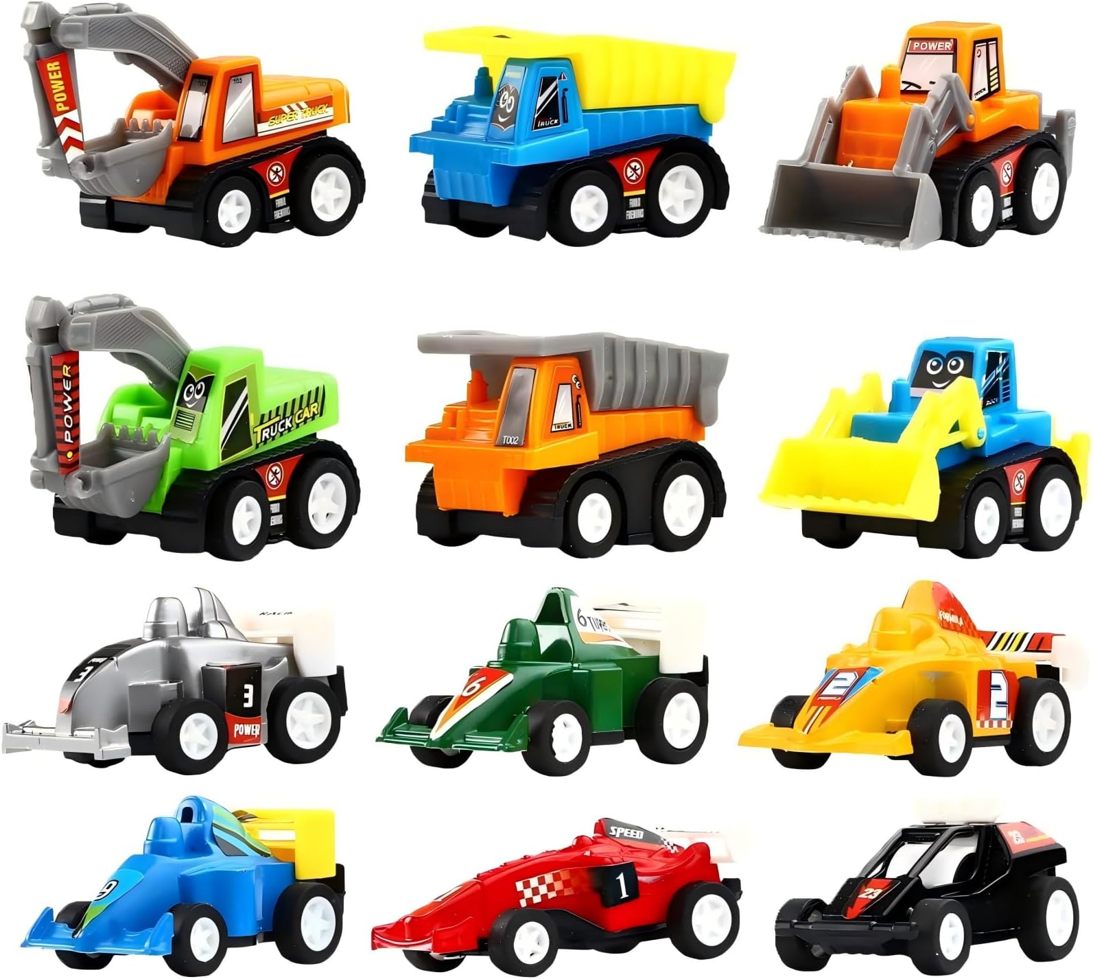 Toys Pull Back Vehicles, 12 Pack Mini Assorted Construction Vehicles & Race Car Toy, Vehicles Truck Mini Car Toy for Kids Toddlers Boys Child, Pull Back & Go Car Toy Play Set