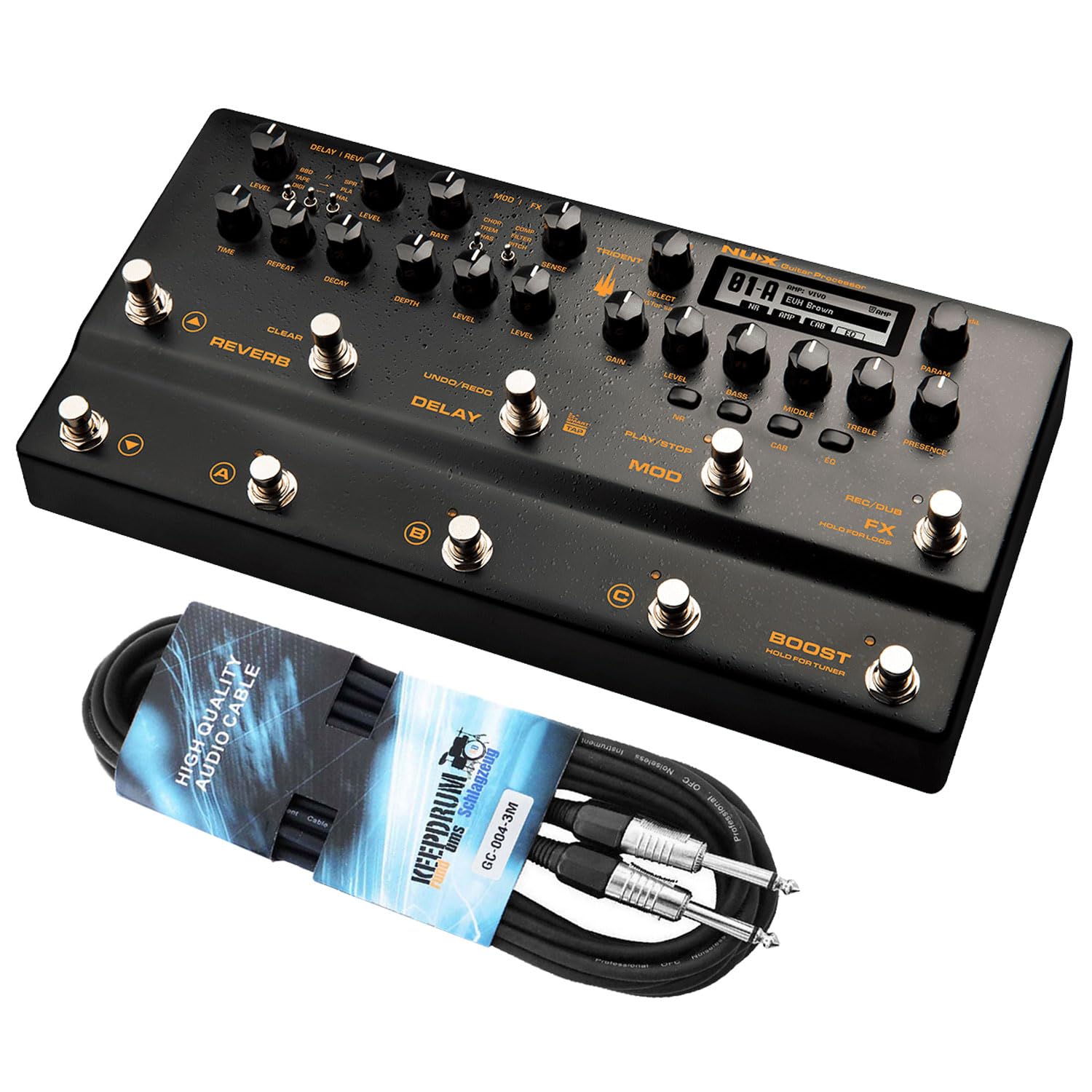 Nux Trident Modeling urządzenie wielofunkcyjne do gitary + keepdrum kabel jack