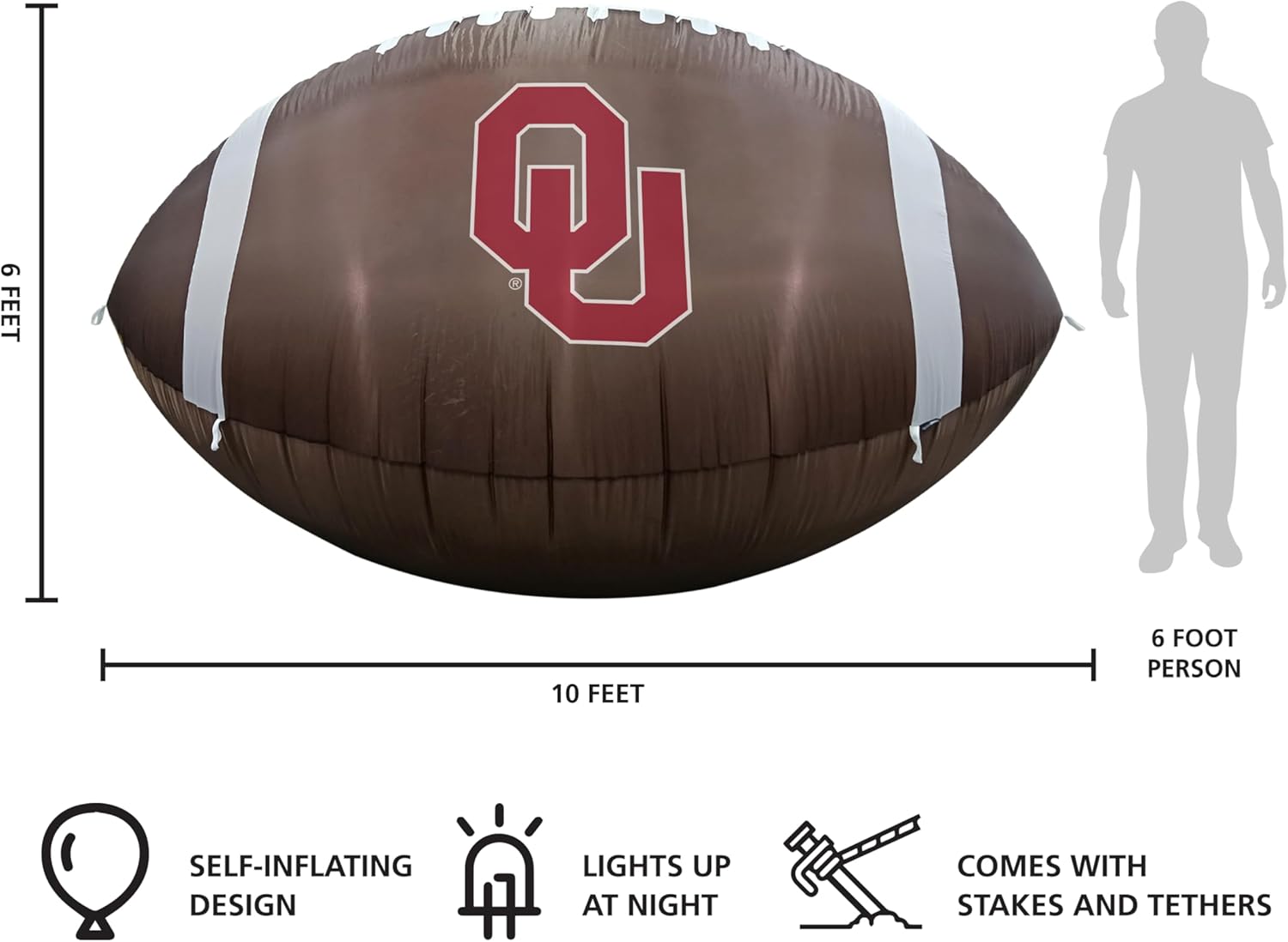FANMATS NCAA Inflatable Football - Self Inflating Inflatable Display, Built-In Blower & Tethers, Official Team Logo – Show Your Spirit All Year Round