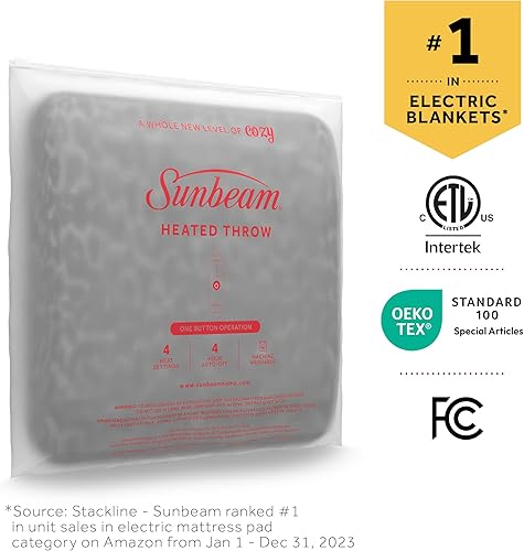 Miniatura 9 de Sunbeam Manta eléctrica estampada de sherpa con bolsillo para los pies, 50 x 60 pulgadas, 4 ajustes de calor, apagado automático de 4 horas, manta