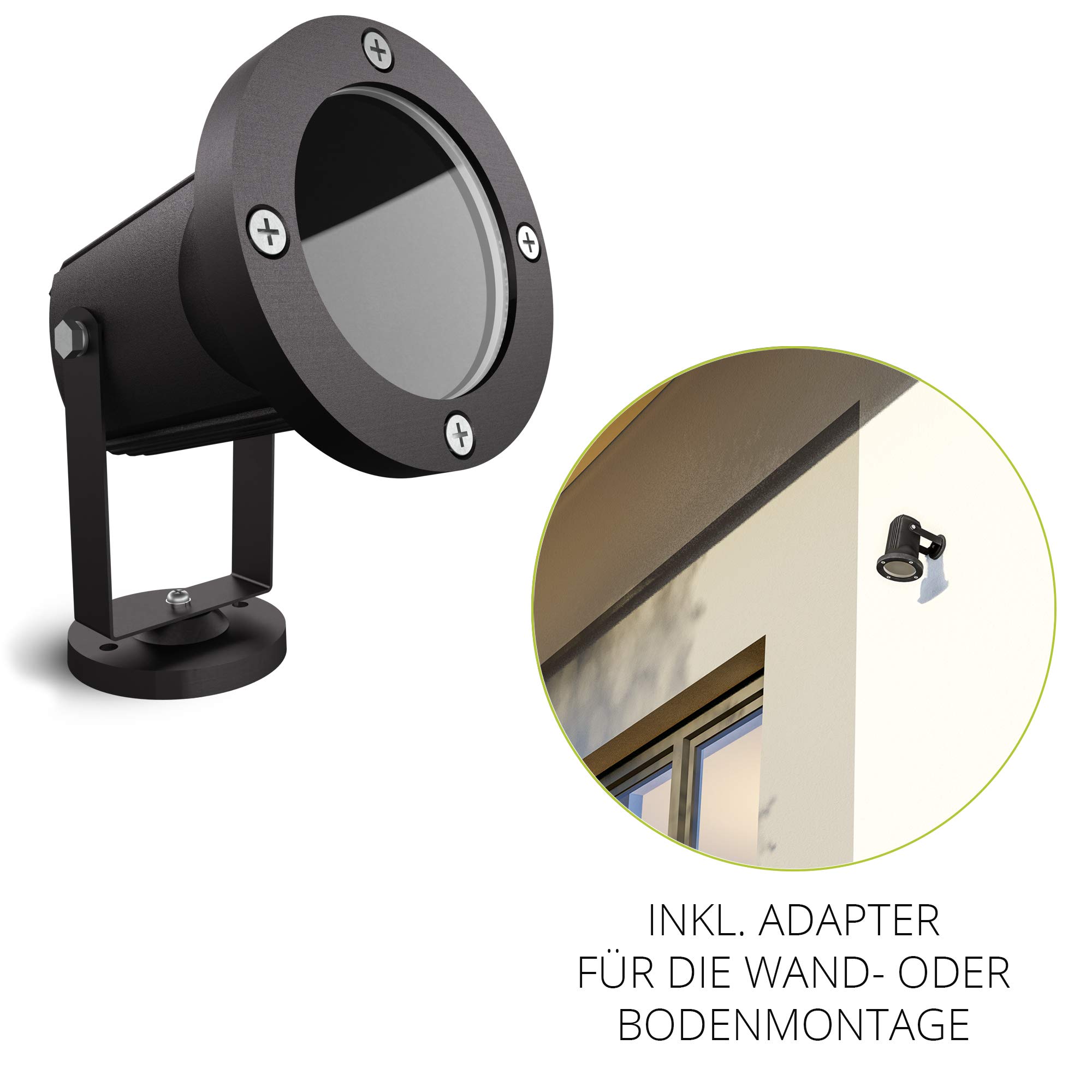 linovum CARI Gartenstrahler 3x schwarz Erdspieß GU10 IP65 2m | Drei Erdspießstrahler schwarz - für GU10, schwenkbar für Pflanzen & Wege, 2m Schuko-Kabel, IP65 (ohne Leuchtmittel)