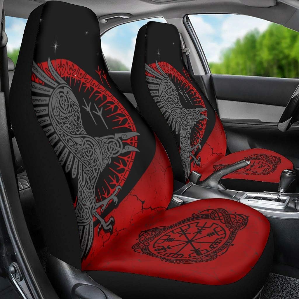 Front Seat Covers Protector Viking Raven Crow Durable Vehicle Seat Protector 2pc Set Universal Fit white onesize