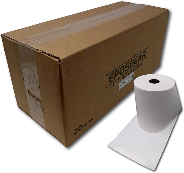 EPOSGEAR 80 x 60 mm Thermal Paper Rolls Till Cash Register Machine System Printer Receipt (Pack of 20) - white - BPA FREE