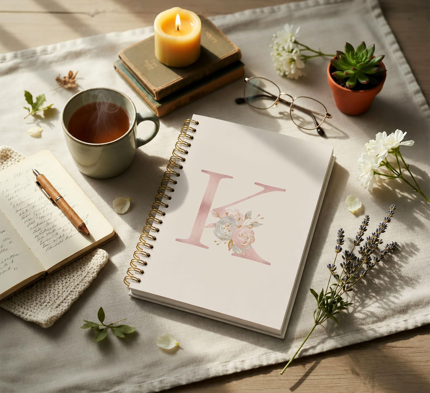 KDHTY Coquette - Cuaderno con espiral personalizado con inicial K, regalo de moda rosa para adolescentes, cuaderno monogramado para mujeres, adolescentes, niñas, cuaderno de espiral de tapa dura con