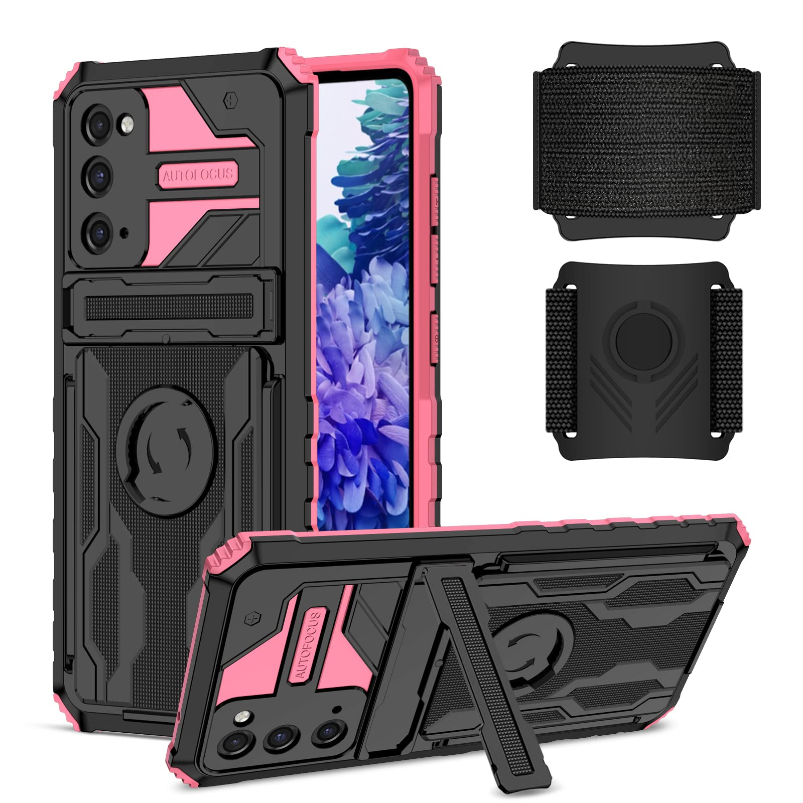 Asuwish Phone Case for Samsung Galaxy S20 FE 5G 6.5 inch Cover 360°Arm Band Running Armband Slim Stand Hybrid Rugged Protective Cell S 20 EF UW S20FE5G S20FE 20S S2O Fan Edition 4G G5 Women Men Pink