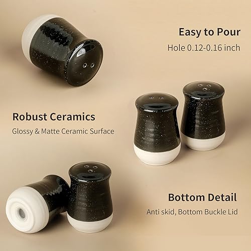 Miniatura 6 de Hasense Juego de salero y pimentero, coctelera de cerámica para cocina, contenedor de sal de retazos de color, perfecto para cocinar, comedor,