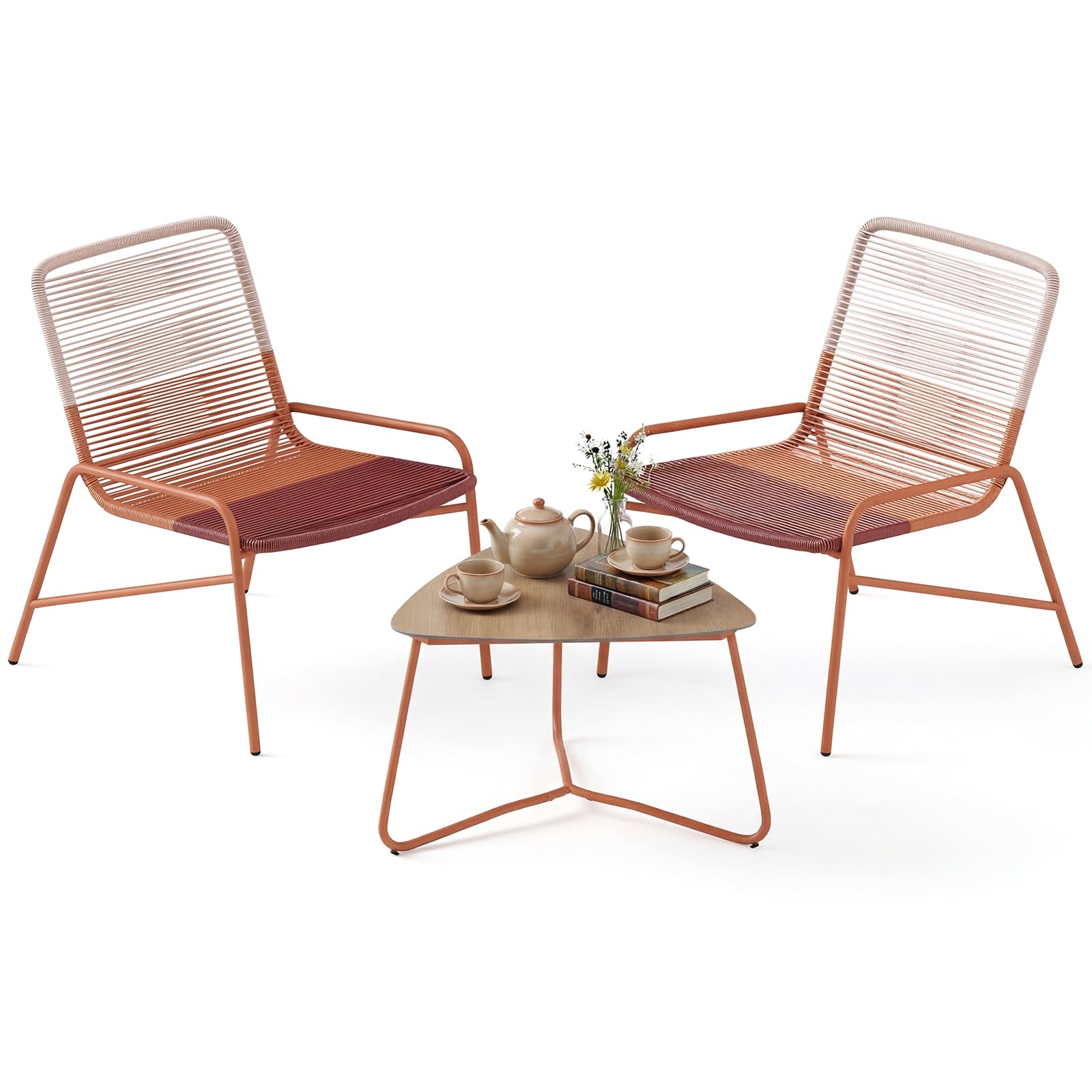 GIANTEX Set di mobili da giardino in rattan, per balcone, piccolo balcone, set di 2 sedie con tavolo, mobili da balcone per 2 persone, mobili da terrazza per esterni, set di mobili da giardino