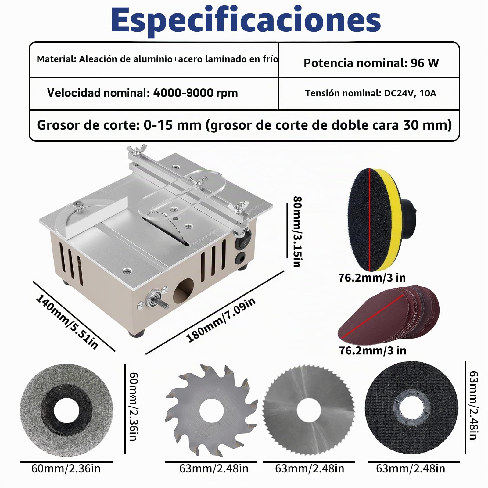 Mini Sierra Circular de Mesa, Sierra de Precisión Máquina Cortadora Pequeña, con 4 Hojas de Sierra, 7 Niveles de Velocidad, Mini Sierra de Mesa Multifuncional, para Bricolaje, Madera, Modelismo