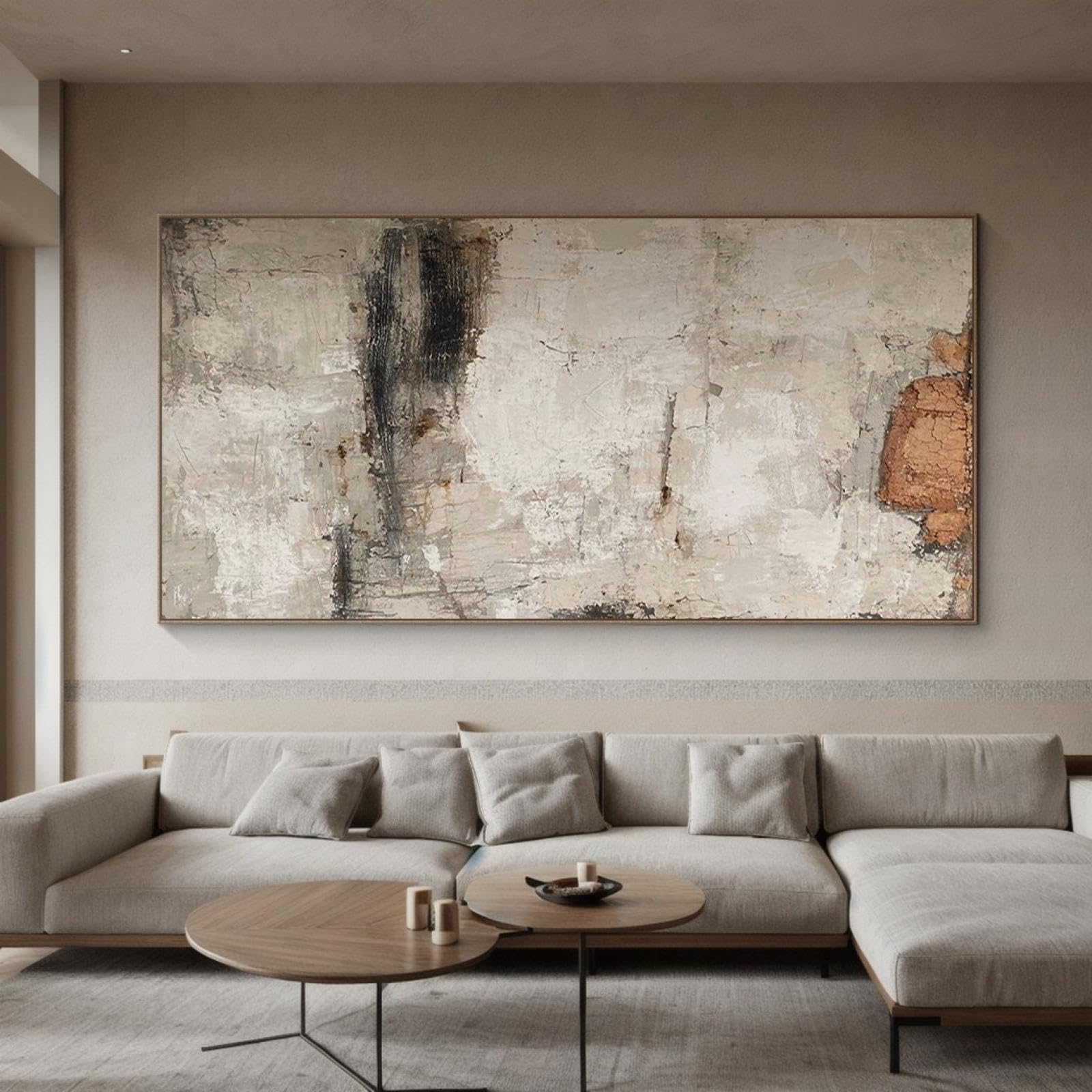 UUDEZO Grande poster dipinto astratto decorazione da parete dipinto su tela strutturata per soggiorno 100x200 cm (39x79 pollici) con cornice dorata