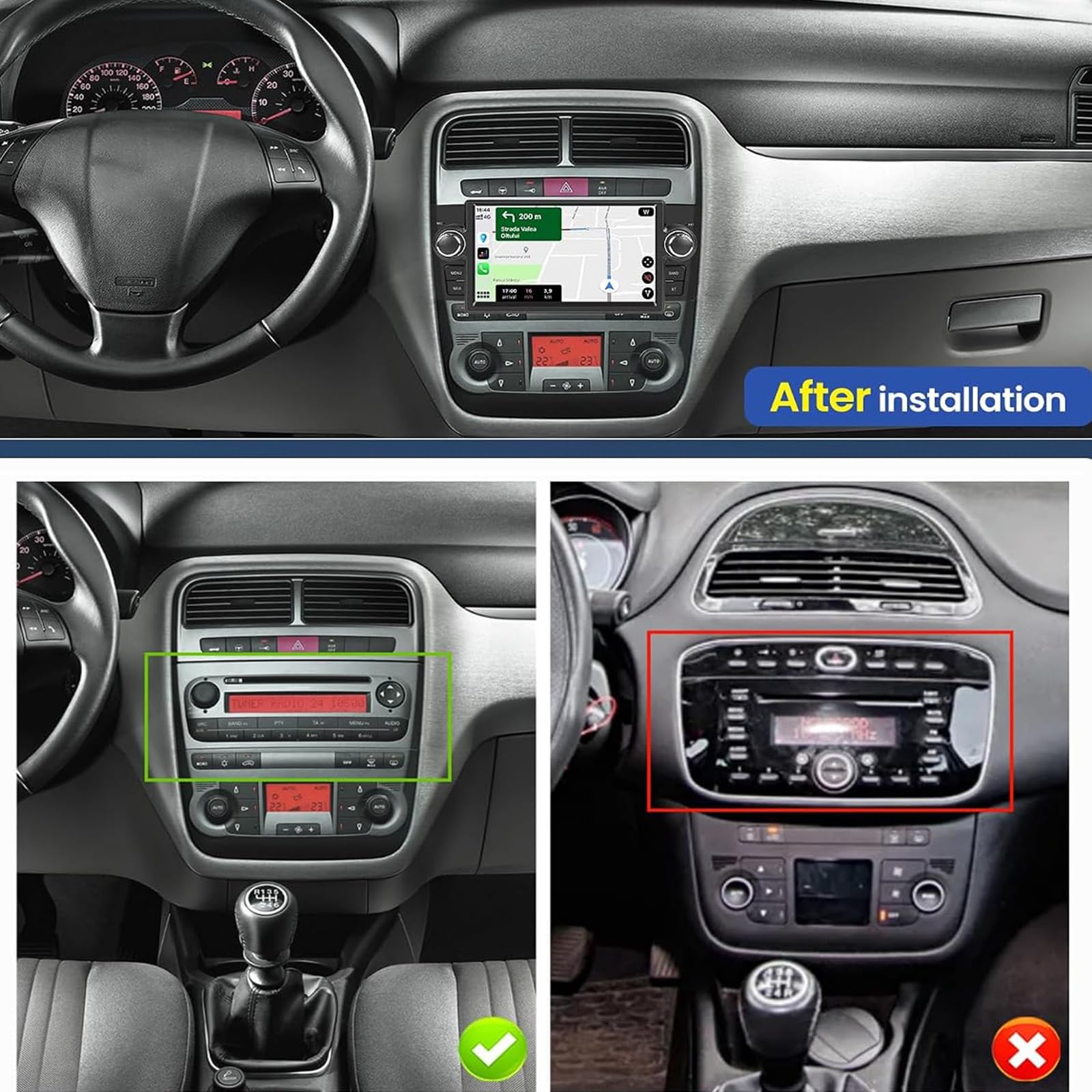 Radio Samochodowe Android 15 Do Fiat Linea 2007-2011/Punto 2005-2009 7-calowy Ekran Dotykowy In-Cell Bezprzewodowy Carplay Android Auto 5G WiFi/Bluetooth/Mirror Link GPS SWC FM/RDS/EQ Kame(Color:M150)