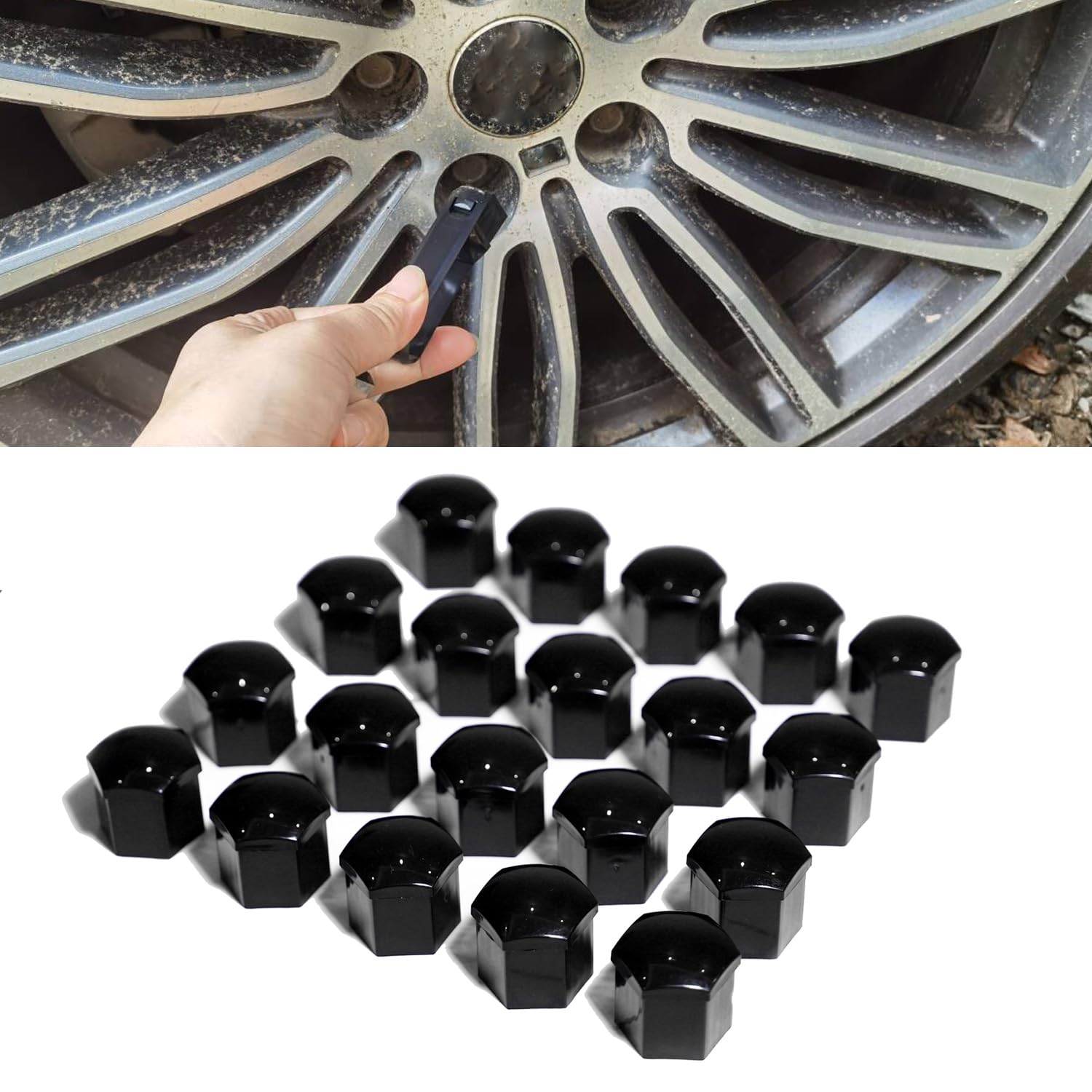 TRACER Copribulloni per Ruote 17 mm Nero Copri Dadi Universali in Plastica