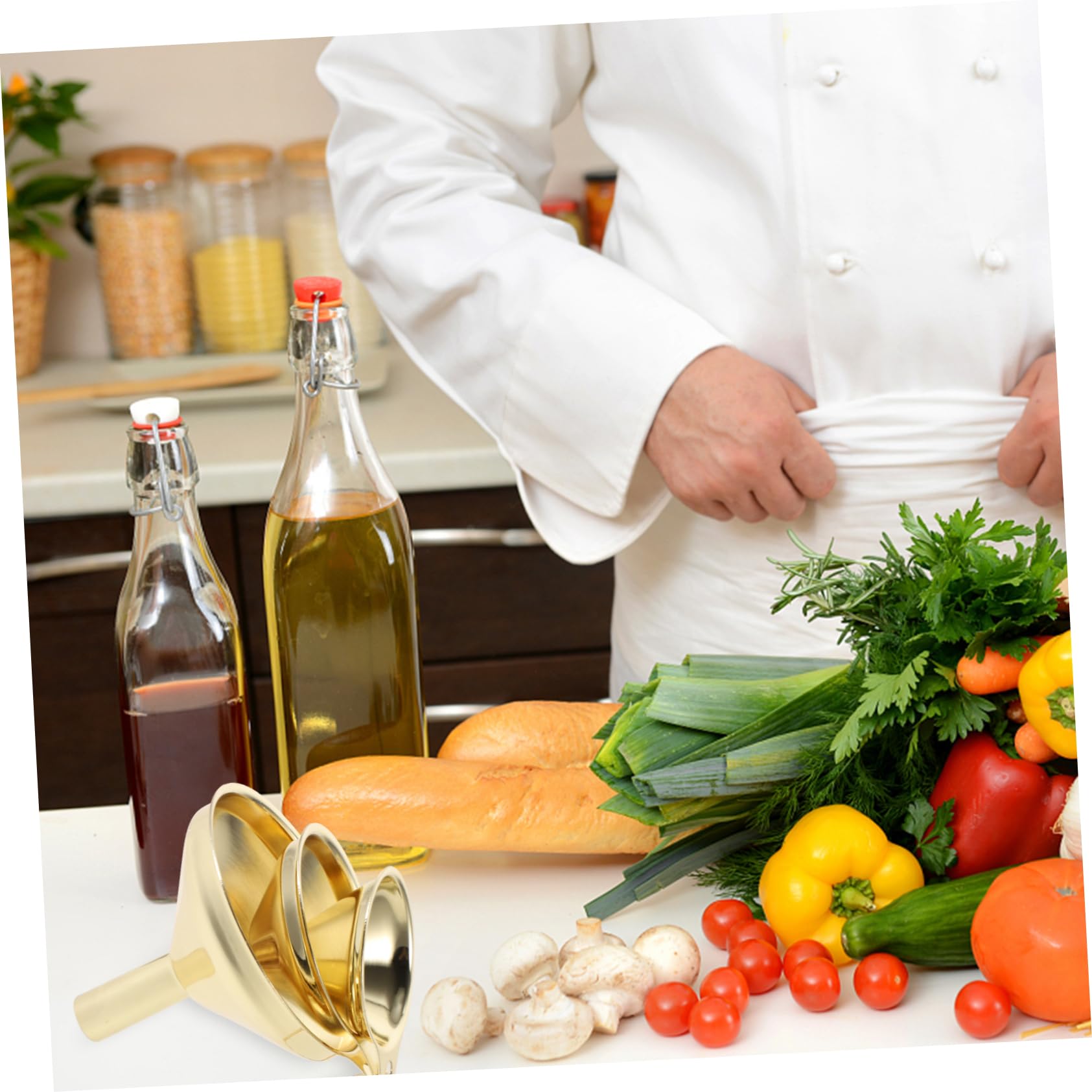 Amosfun 9 Pz imbuto in acciaio inossidabile imbuti imbuto per marmellata per liquidi aceto d'olio per cucina accessorio cucina multifunzionale per spezie Golden
