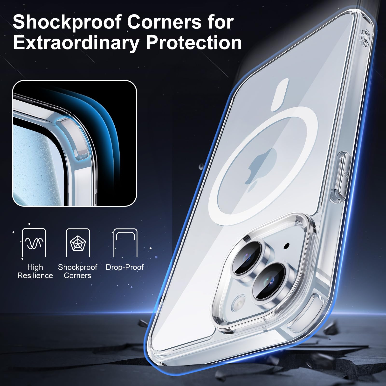 Aunote Cover per iPhone 15 6,1 Pollici Compatibile con MagSafe Ricarica Wireless, Antigraffio Trasparente, Telefono Custodia Antiurto (Trasparente)