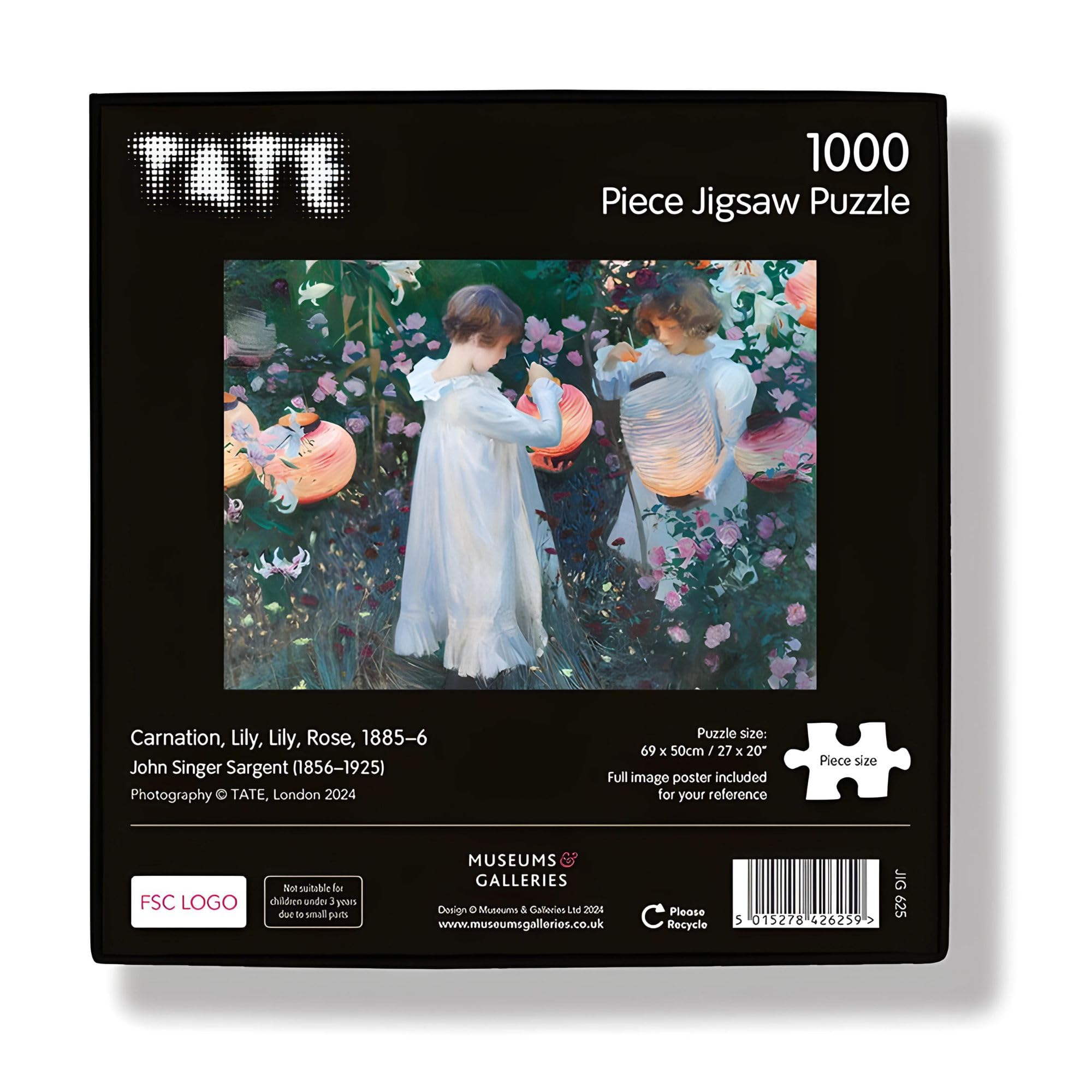 1000 Piece Jigsaw Puzzle - Artistic Impressionist 'Carnation Lily Rose Design' by John Singer Sargent - Full Image Poster Included - Image 3