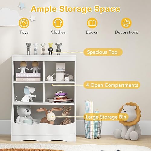 Miniatura 4 de HONEY JOY Organizador de almacenamiento de juguetes para niños con estantería, armario de almacenamiento de organización de 4 compartimentos con