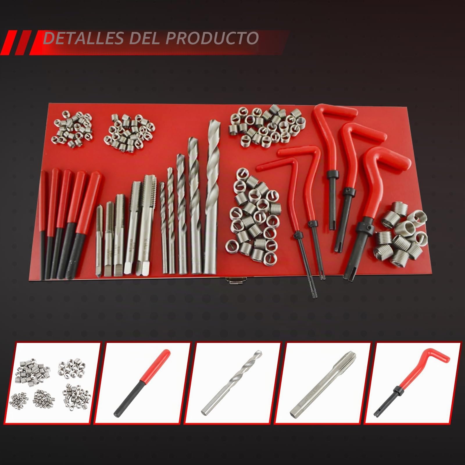 Helicoil - Juego de reparación de roscas (131 piezas, repuesto para M5, M6, M8, M10, M12)