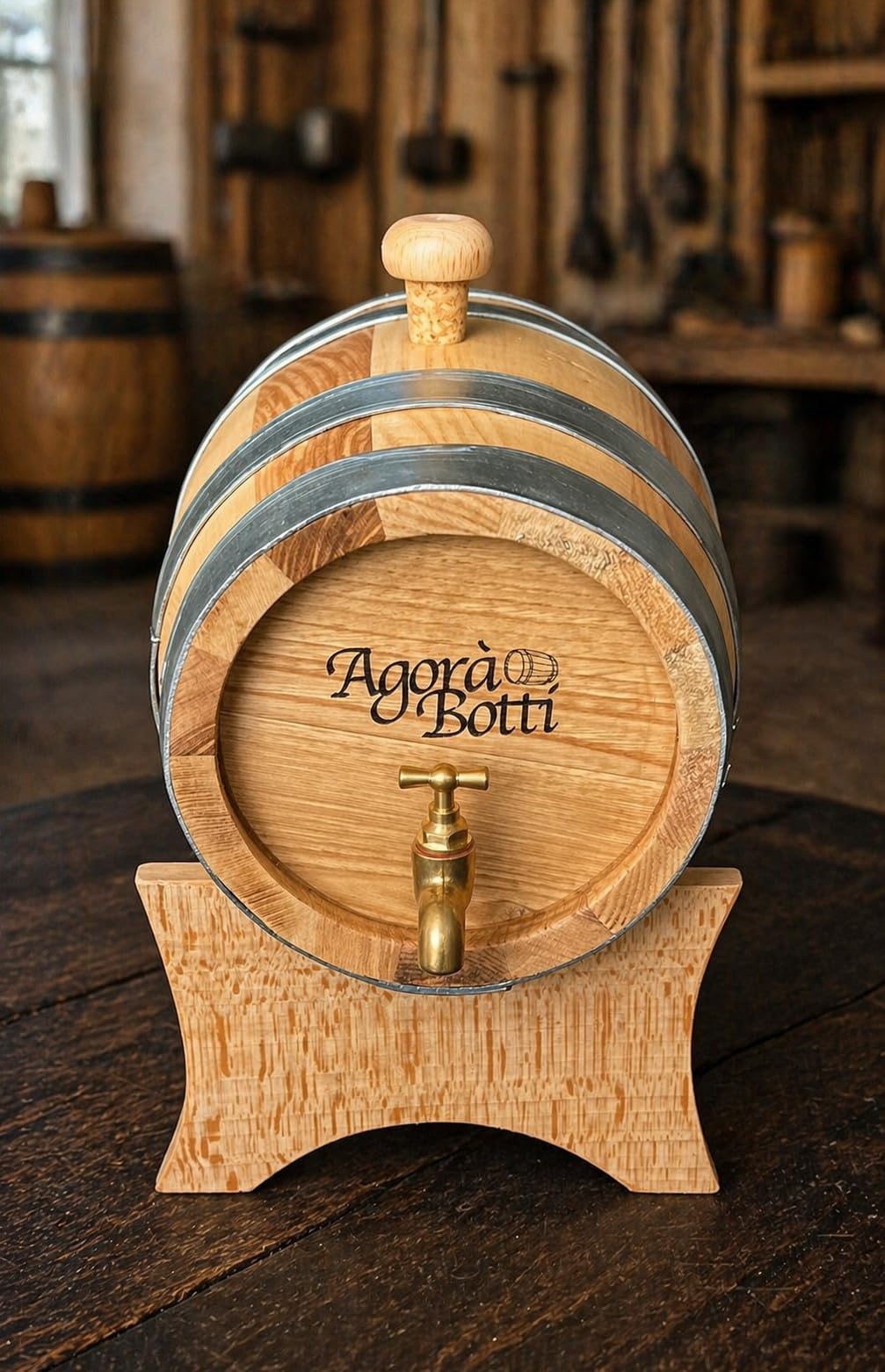 Barril de madera de castaño de 2 litros con grifo de latón