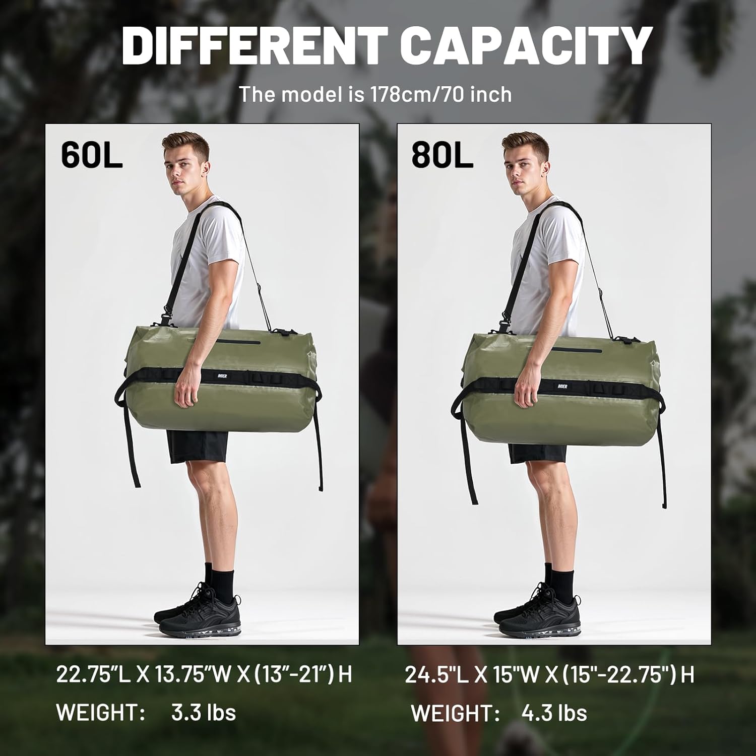 MIER Large Waterproof Duffel Bag Rolltop Dry Backpack Duffle Bags for Kayaking, Rafting, Boating, Swimming, Camping, Travel, Gym, Beach, 60L/80L - Image 7