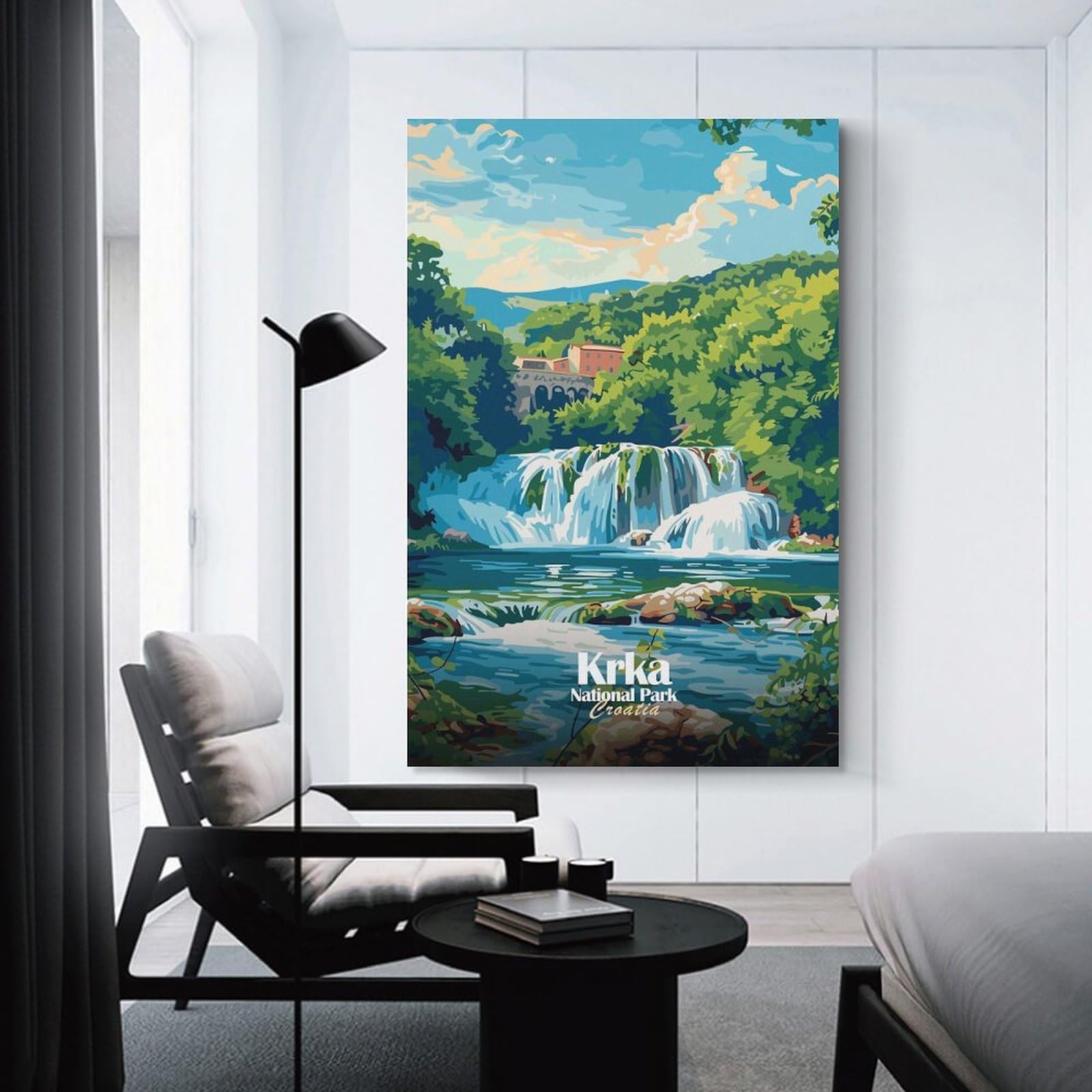 Junmoney Canvas Art Print Krka National Park Croatia Illustration, 16x24inch(40x60cm), for New Homes, Bedrooms Or Workspaces, Thoughtful Wall Decor for Art Lovers