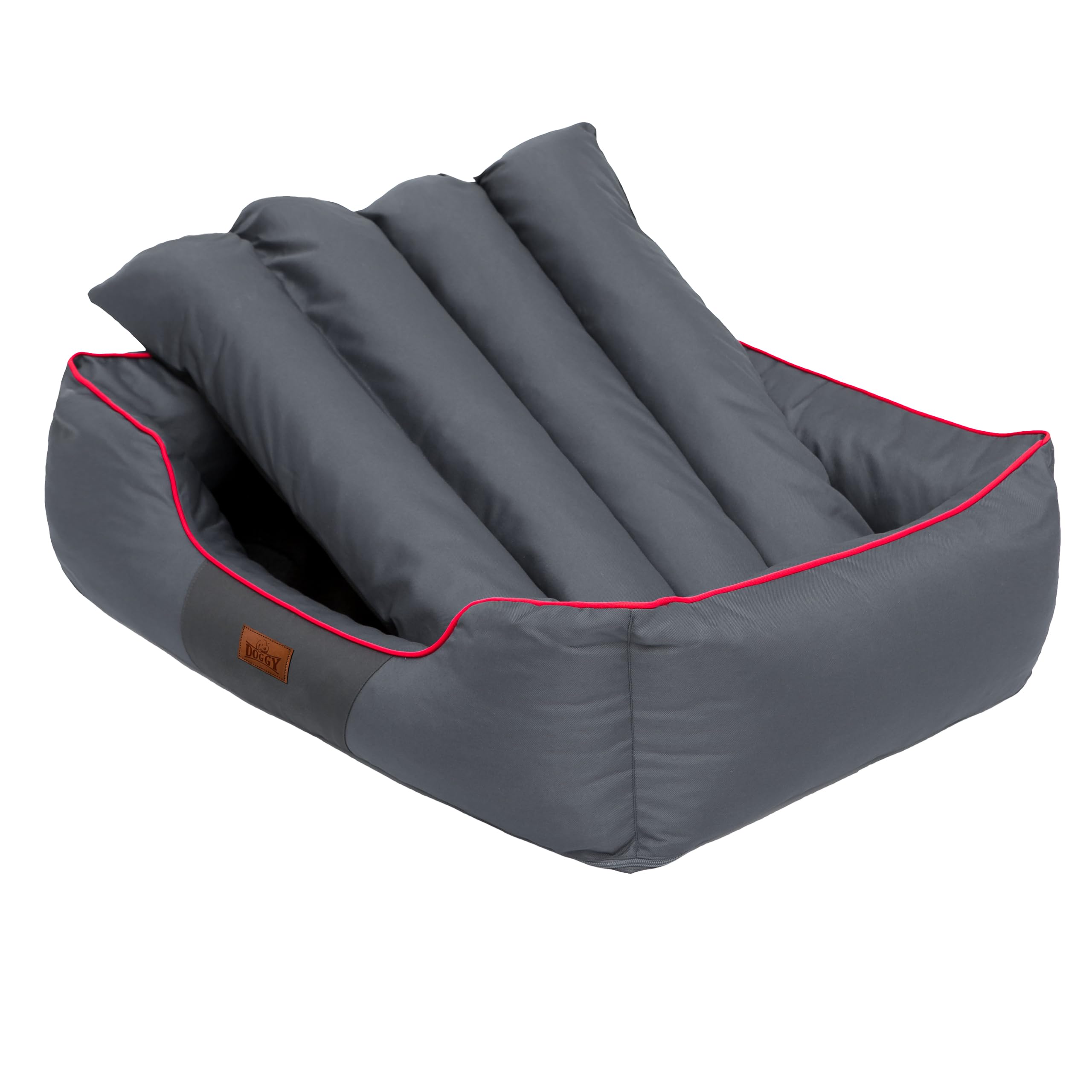 Cuccia per animali domestici, cuscino per cani, lettino, cuscino per cani, letto per animali, XL, 65 x 50 cm, grigio con bordo rosso