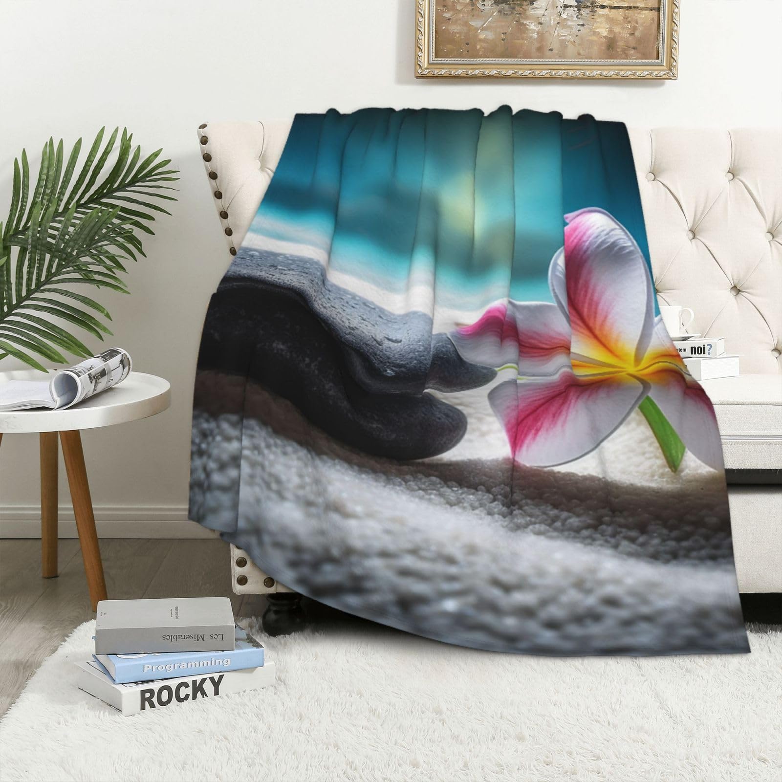 Couverture pour canapé et lit motif pierre zen 101x152 cm