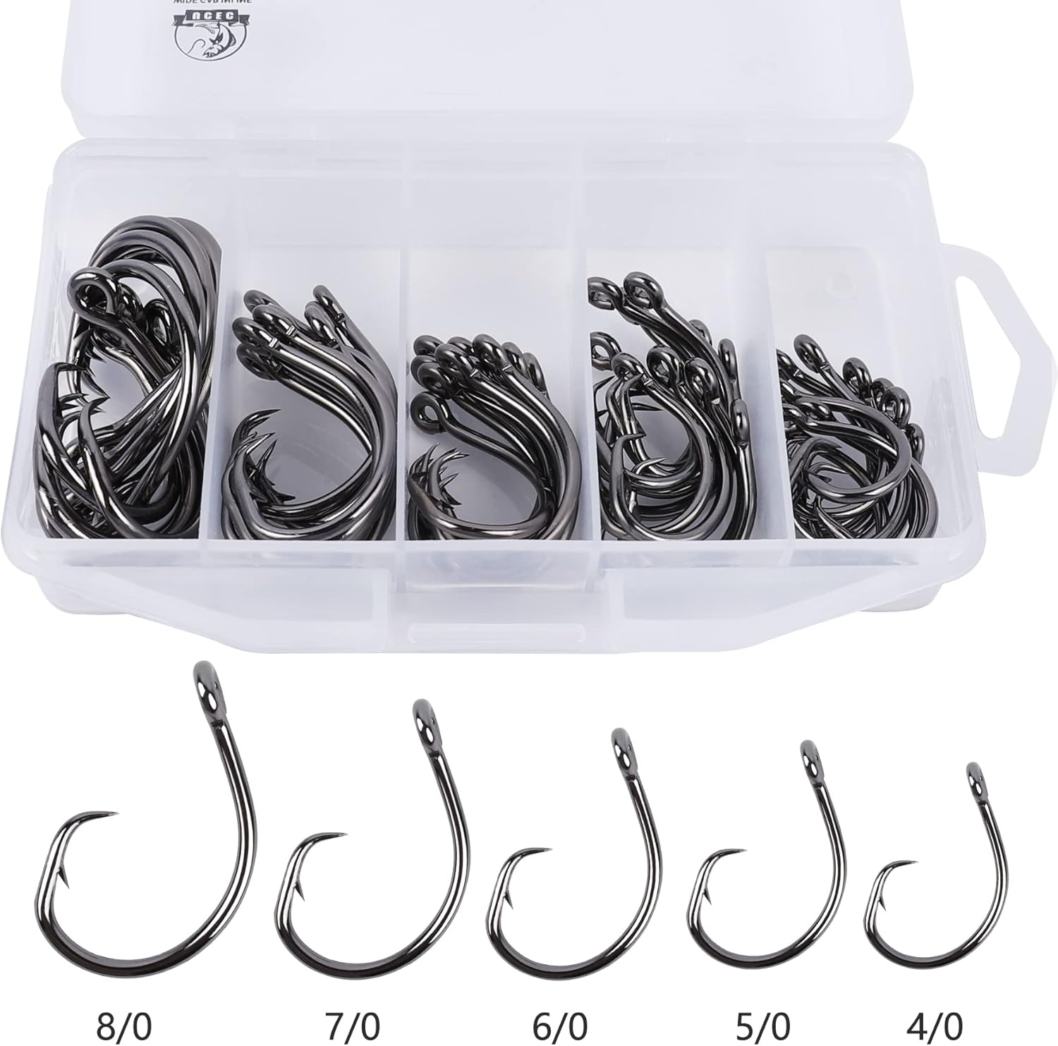 UCEC in-Line Wide Gap Circle Hook, 50PCS High Carbon Steel Saltwater Freshwater Fishing Hooks for Tuna, Carp, Catfish, Bass, Amberjack and More, 5 Sizes - 4/0, 5/0, 6/0, 7/0, 8/0 : Sports & Outdoors