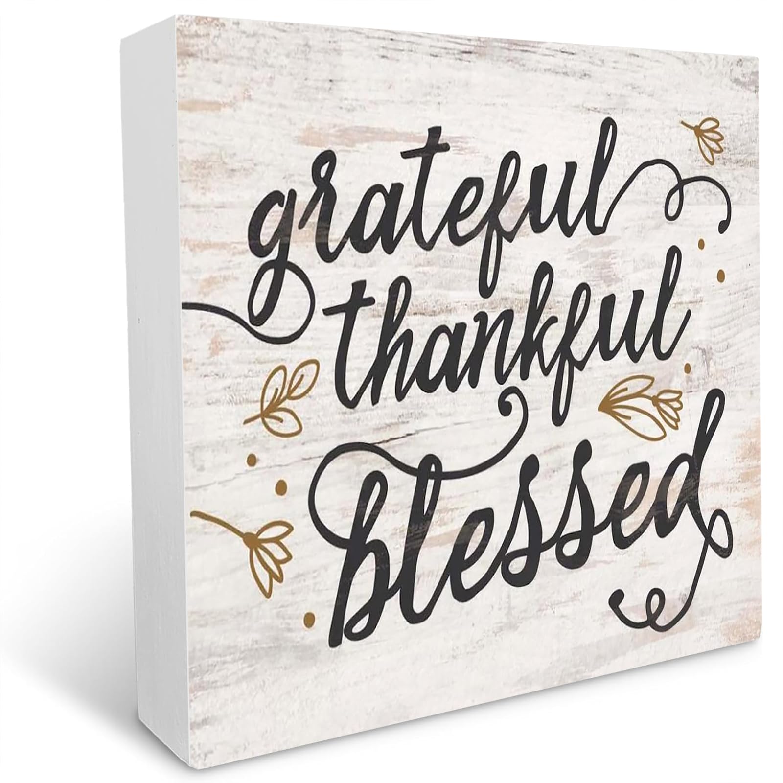 kisoyo Grateful Thankful Blessed Wood Block Plaque Box Sign Desk Decorations for Home Bedroom Living Room Office Desk Shelf Table Decor 5x5 Inch
