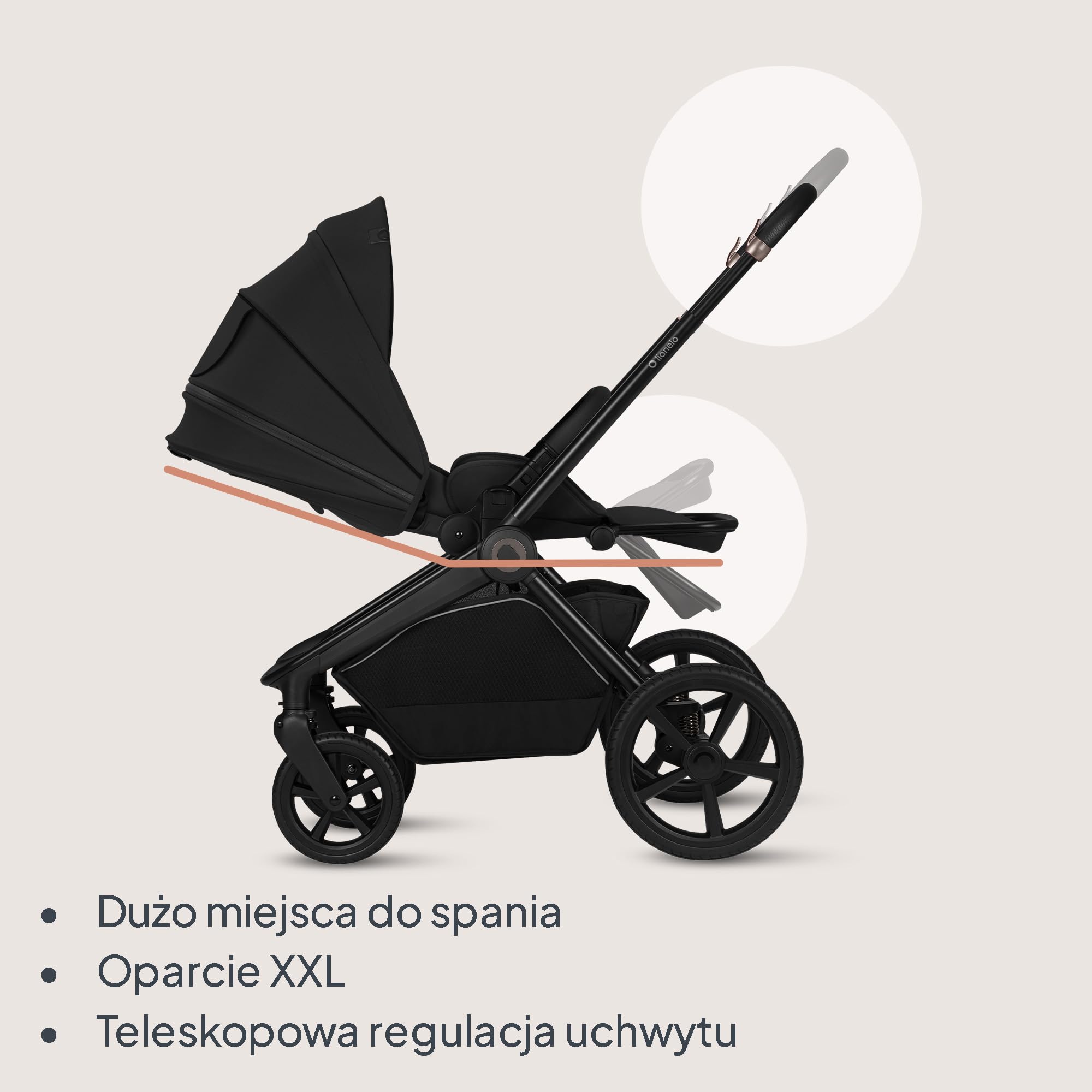 Lionelo Freya Wózek dziecięcy 2 w 1 (0-4 lata, 0-22 kg), wózek dziecięcy kombi ze składaną wanną i fotelem sportowym, funkcja leżenia, pełne zawieszenie, koła PU, daszek XXL UPF50+, adapter do