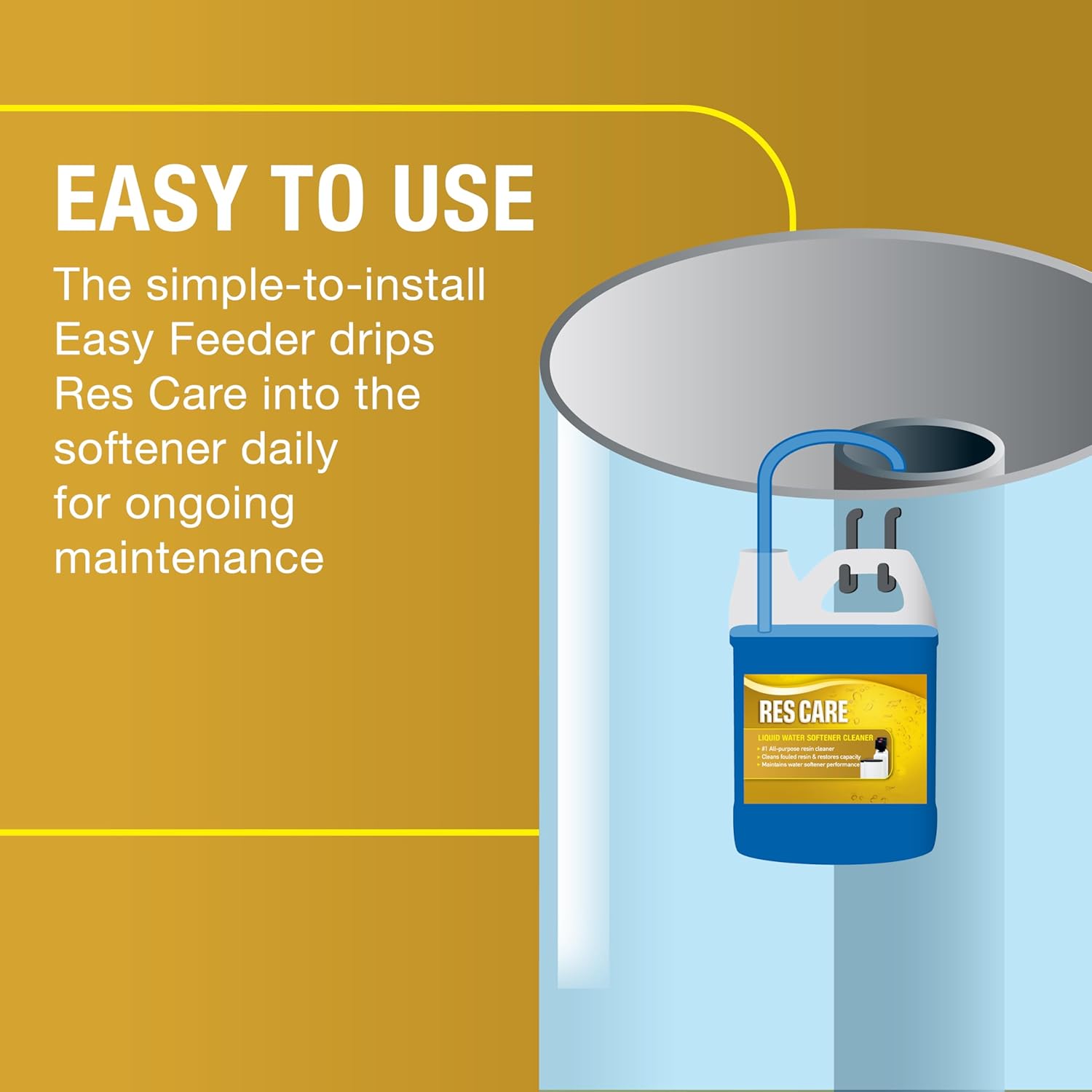 Res Care Easy Feeder Starter Kit – Complete Softener Cleaning System - Dispenses Res Care Liquid Water Softener Cleaner – Feeds Continuously - Restores Resin Capacity