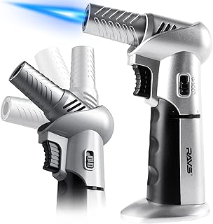Ravs Butane Torch, Refillable Kitchen Torch Lighter with Safety Lock Rotating Angles Adjustable Flame, Cooking Culinary Torch for Creme Brulee,Desserts,BBQ, Handled Blow Torch -Butane Gas Not Included