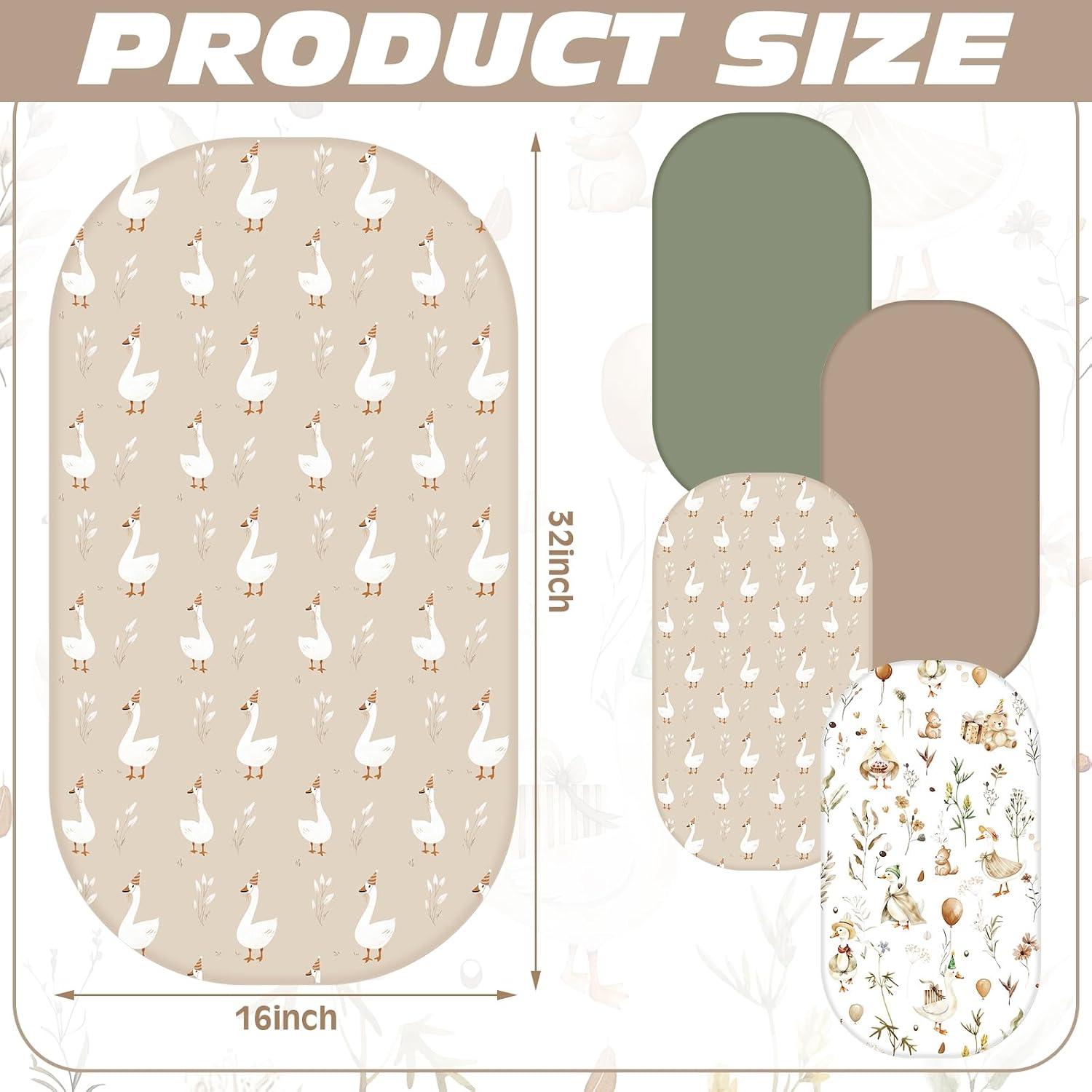 4 Pack Silly Goose Baby Bassinet Sheets for Boy Girls 32 x 16 x 4 Inches Goose Baby Cradle Mattress Cover Elastic Bedding Sheets Gift Universal Fit for Rectangle Oval Hourglass Bassinet Pad Mattress