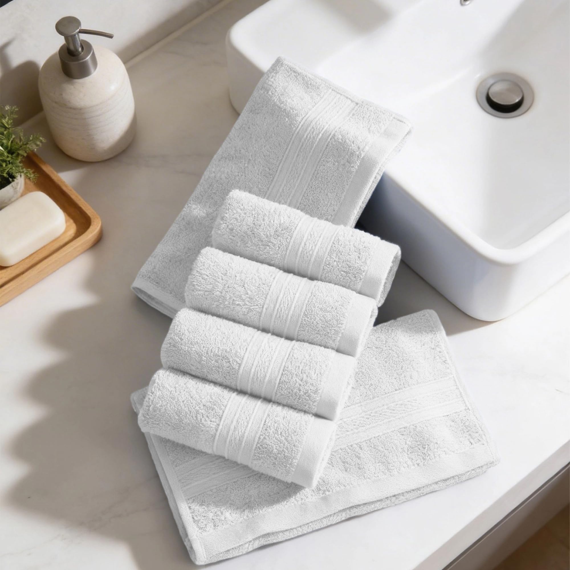 TRIDENT Soft Comfort Air Rich 100% Cotton Towel for Face, 500 GSM Highly Absorbent Towels for Men/Women, 6Pc Face Towel Set (30.5 cm X 30.5 cm), White