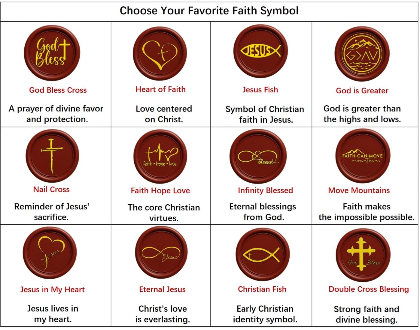 Christian Wax Seal Stamp Heads – 25mm Brass Seals, Faith Symbols Cross, Jesus Fish, God Bless, for Cards, Journals, Gifts – Compatible with Standard Wooden Handles (God Bless Cross)