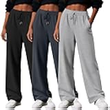 Huukeay 3 Pack Women's Wide Leg Sweatpants High Waisted Baggy Pants Casual Lounge Drawstring Athletic Joggers with Pockets