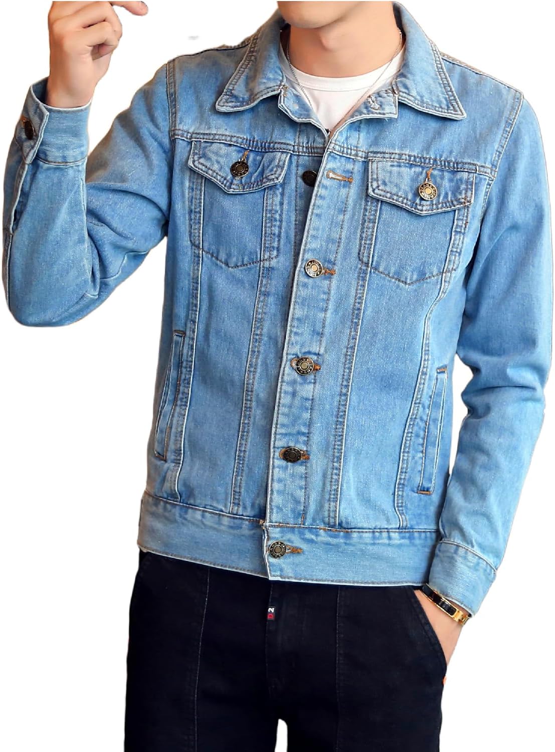 DAVID.ANN Men's Denim Jacket Slim Fit Trucker Coat - Image 4