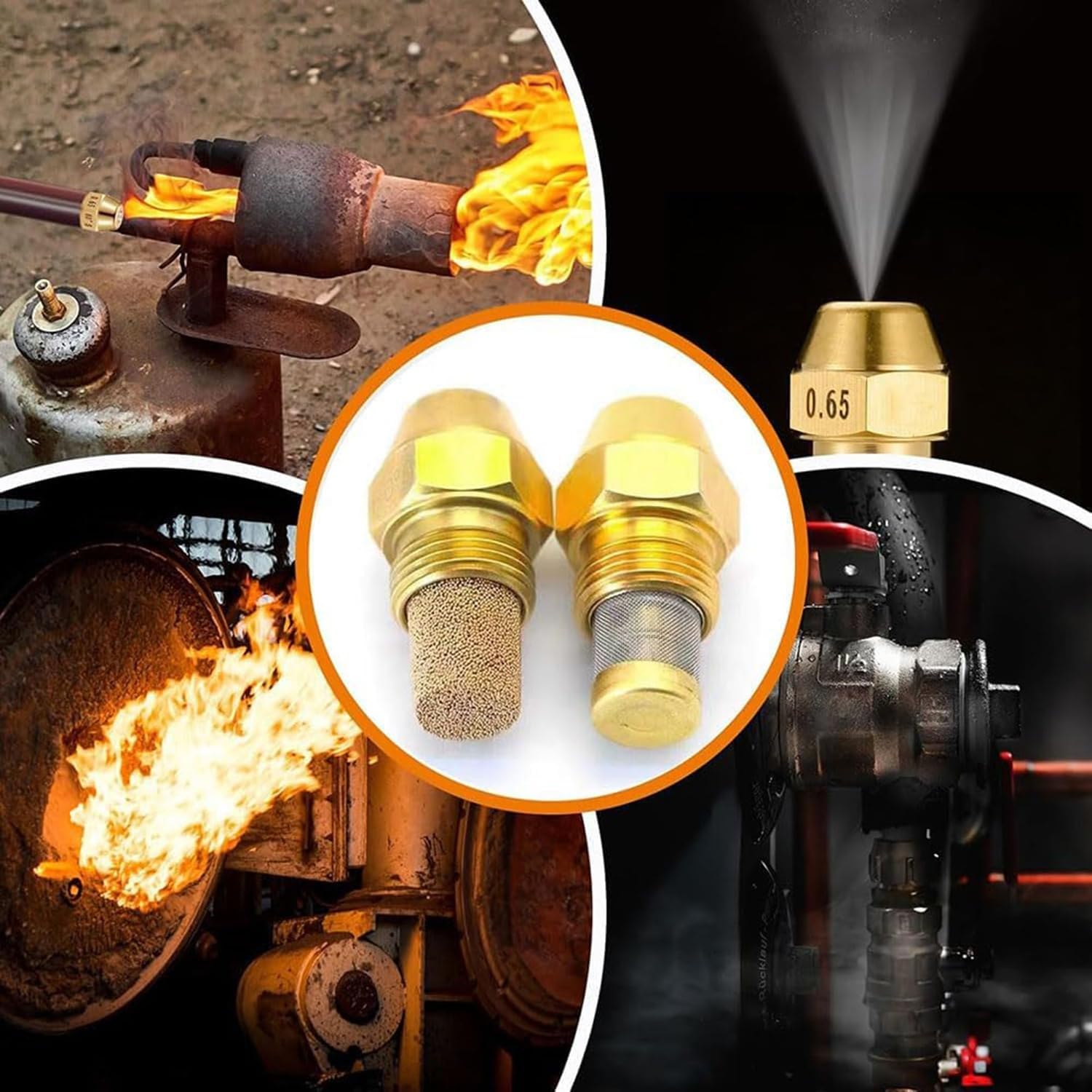 Solid Brass Oil Burner Nozzle 60° Replacement Fuel Nozzle 0.40 Model - 5 Pack for Industrial Use, Durable Solid Spray Design, High Efficiency, Perfect for Heating Applications