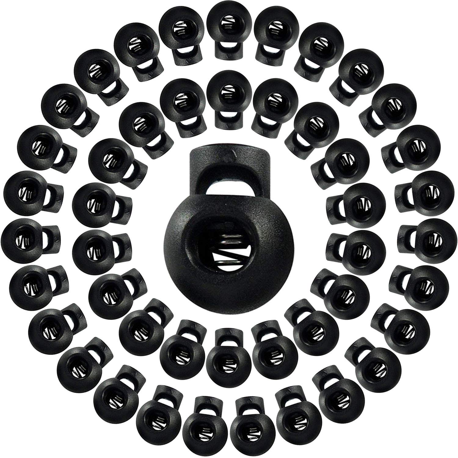 Onwon 50 Pieces Spring Cord Lock Round Toggle Stoppers Cord Rope End Single Hole Cord Locks Sliding Cord Fastener Locks