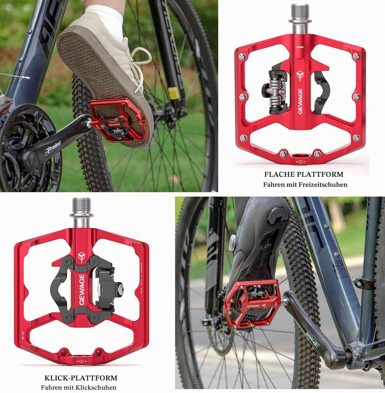 GEWAGE 2-in-1 Wide Platform Click Pedals Compatible with Shimano SPD