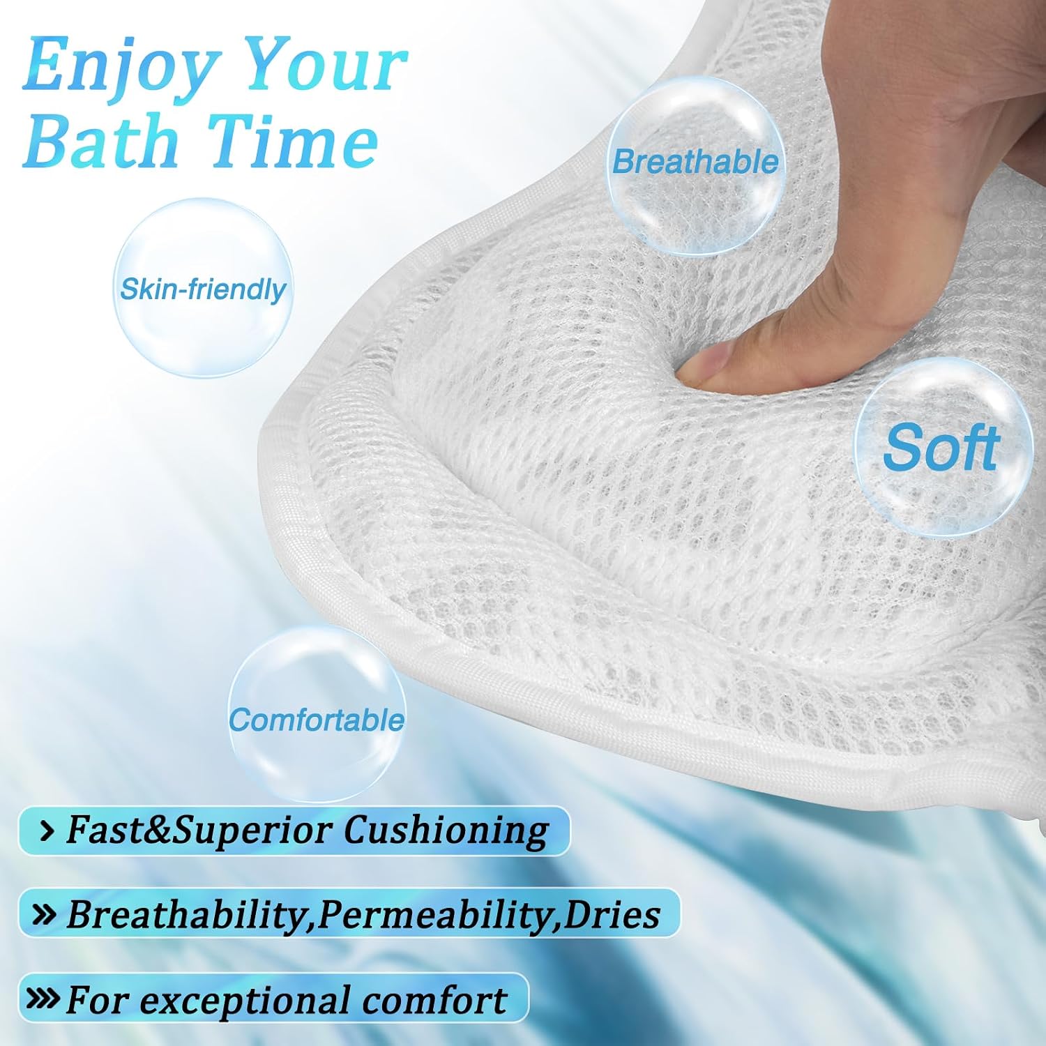 Spa Cushion for Tub - Relaxing Headrest with 3D Air Mesh Thick Soft Bath Pillow