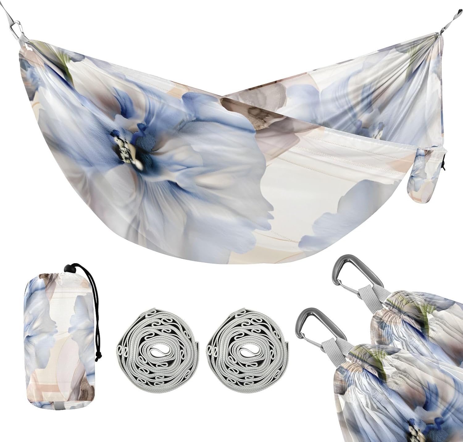 ALAZA Flowers on Marble Art Camping Hammocks Single or 2 Person 500 lbs Portable Parachute Travel Hammock w/Tree Straps for Hiking Backpacking Indoor Outdoor