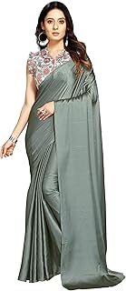 anant designer studio Women's Satin Silk Plain Saree with Designer Blouse Piece Digital Printed-picture-47