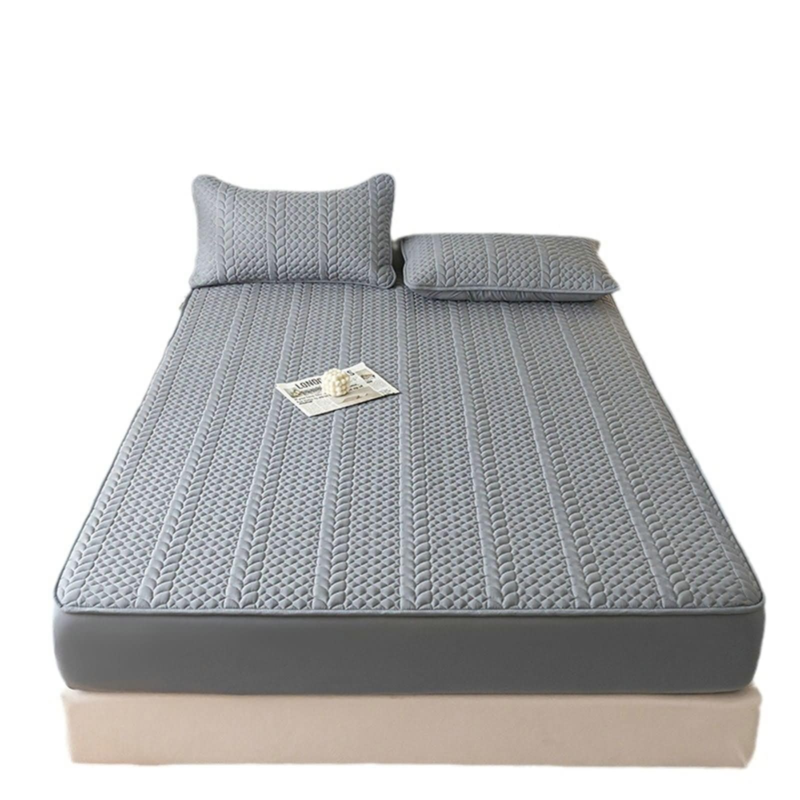 Set 2teilig Spannbettlaken Gewaschene Baumwolle, Einfarbig mit Weizen, 120 x 200 x 30 cm + 1 Kissenbezug, Spannbetttuch Dunkelgrau