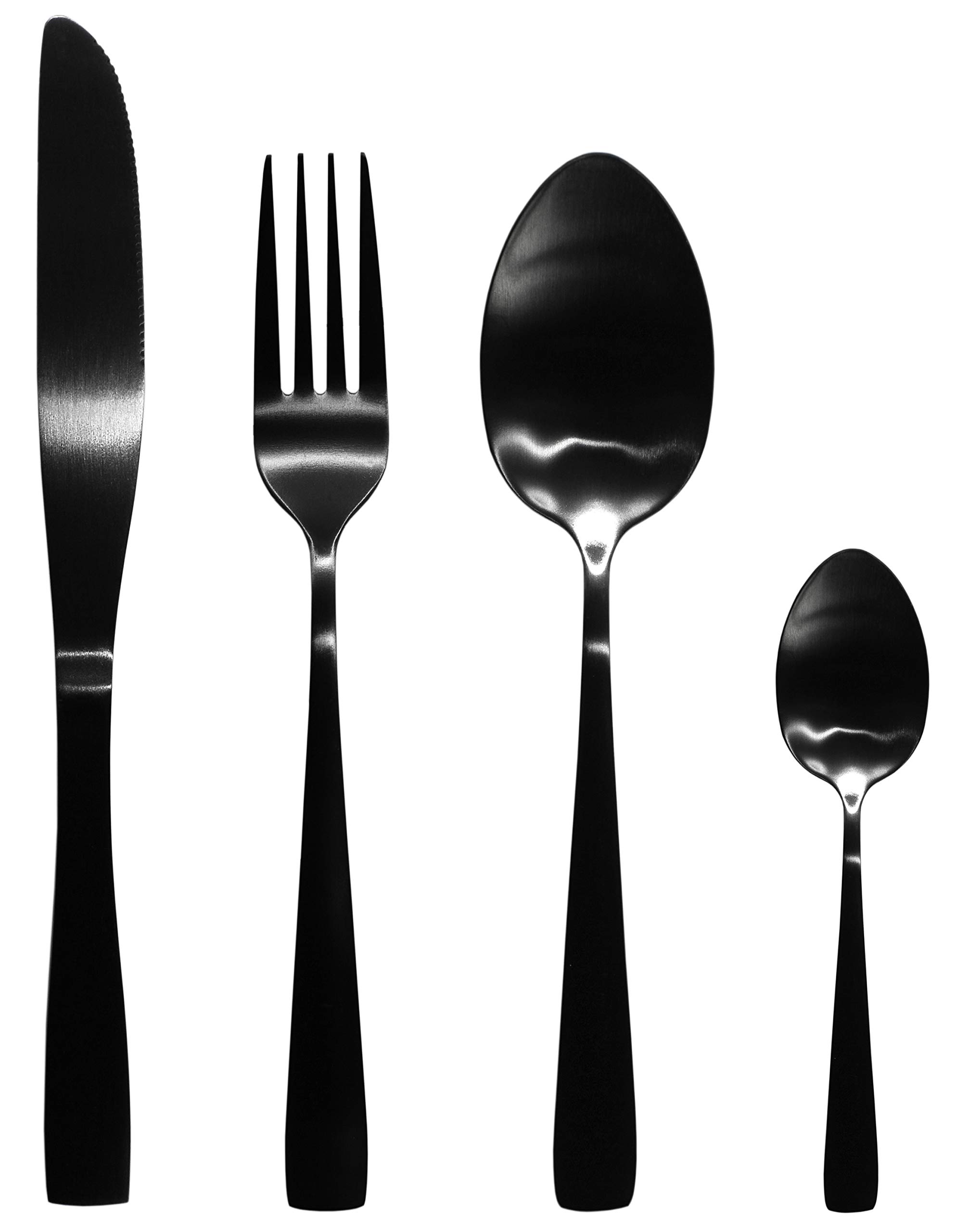 16/32 teiliges Edelstahl Besteck Set Tafelbesteck Essbesteck Gabel Messer Löffel Set schwarz matt/silber bis 8 Personen (Schwarz 32-teilig)