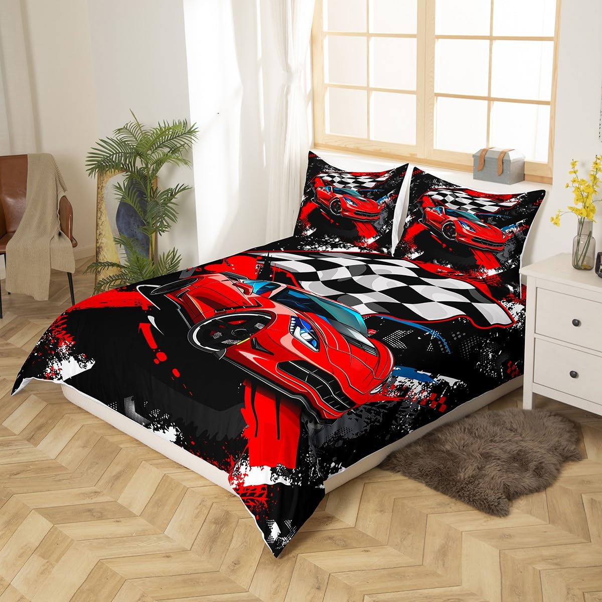 Feelyou Men Racing Car Bedding Set for Boys Children Teens Race